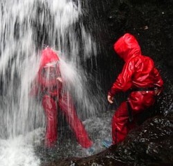 river hiking fully clothed